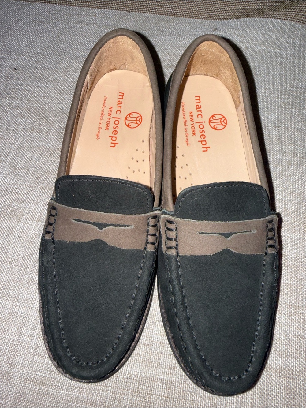 Marc Joseph Black and Brown Suede Penny Loafers for Kids